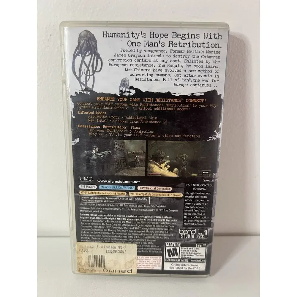 Resistance: Retribution (Sony PSP, Lot 2 Complete CIB And BOOGEYMAN Horror Movie